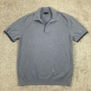 Aether Polo Shirt Mens Small Knit Cotton Cashmere Blend Short Sleeve Blue